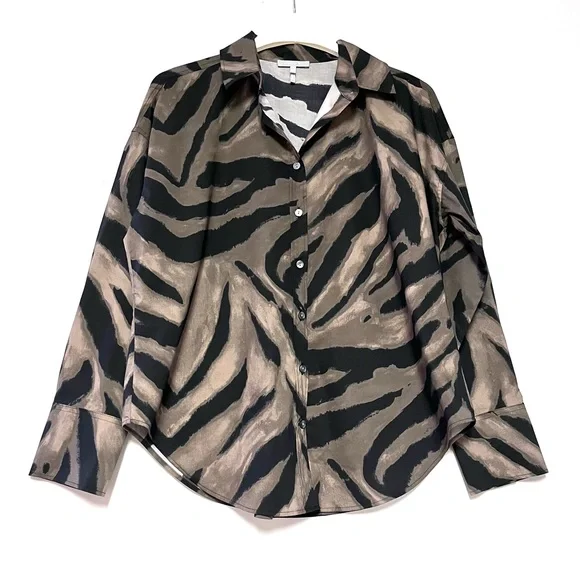Hinson Wu Women’s Larissa Long Sleeve Abstract Zebra Shirt Size Medium Oversized - Picture 2 of 12